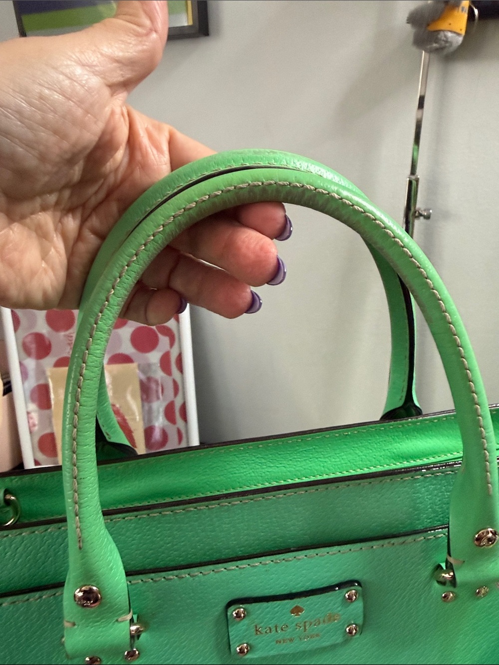 kate spade Wellesley Quinn Emerald Green Leather Satchel with Playful Charm - Picture 9 of 15